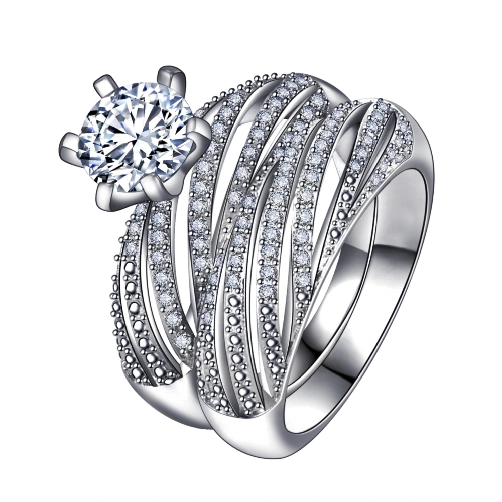 Best Selling Full Diamond Double Layer Simulated Zircon Set Ring 925 Silver Plated Engagement Shell Shaped Spiral Ring