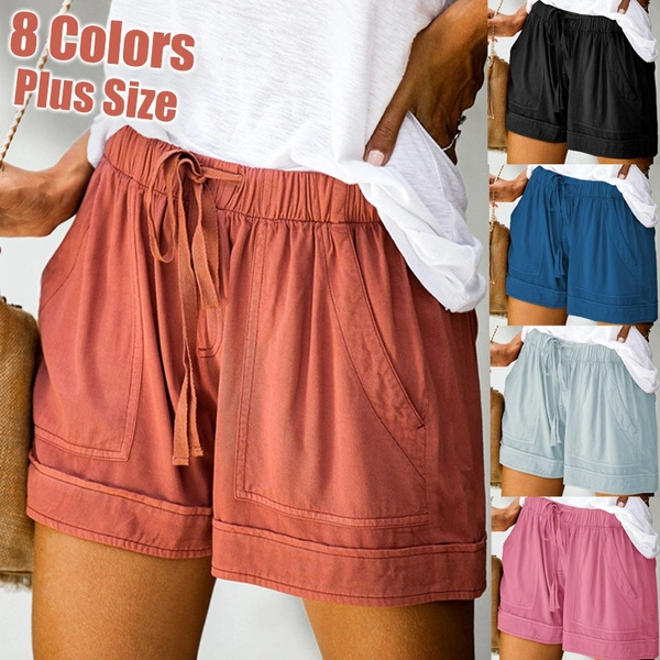 New Women's Fashion Summer Casual Shorts Solid Color Loose High Waist Shorts Wide Leg Pants Plus Size Shorts