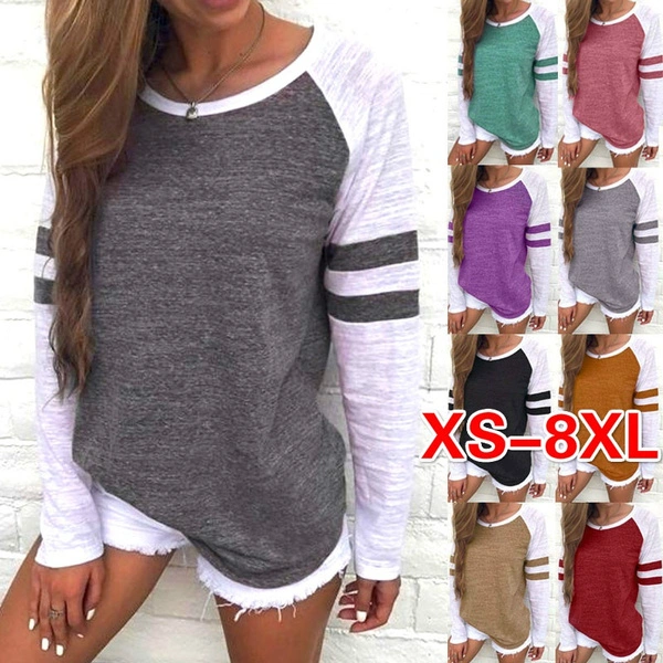 S-5XL Autumn and Winter Tops Plus Size Fashion Clothes Women's Casual Loose T-shirts Striped Blouses Ladies O-neck Block Color Cotton Pullover Sweatshirts Long Sleeve Tee Shirts