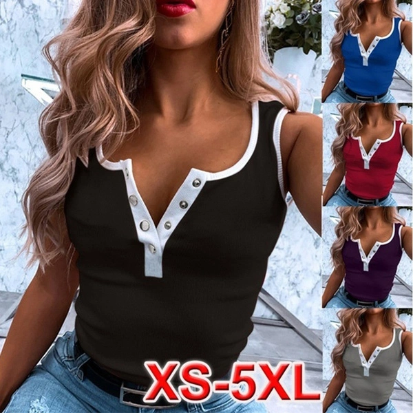 XS-5XL Women's Fashion V Neck Cotton Shirts Casual Tops Pullover T-shirt Ladies Beach Vest Plus Size Sleeveless Blouse Tank Tops