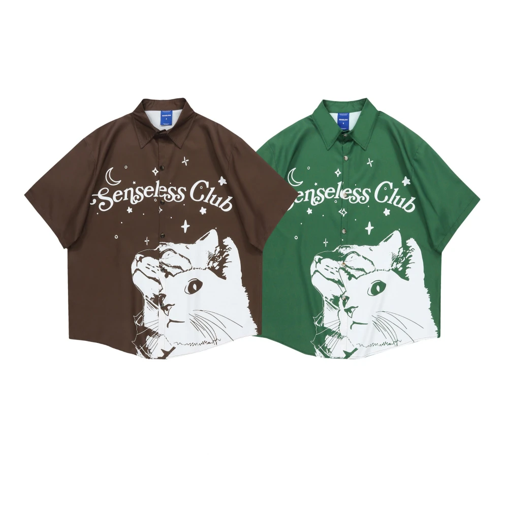 Men's And Women's Cute Fashion Cat Printing Short-sleeved Shirt