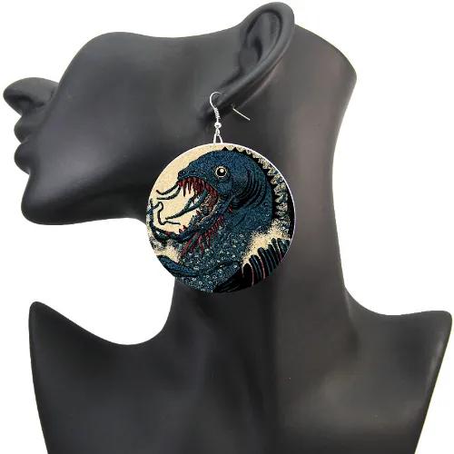 Nightmare at Sea wood earrings