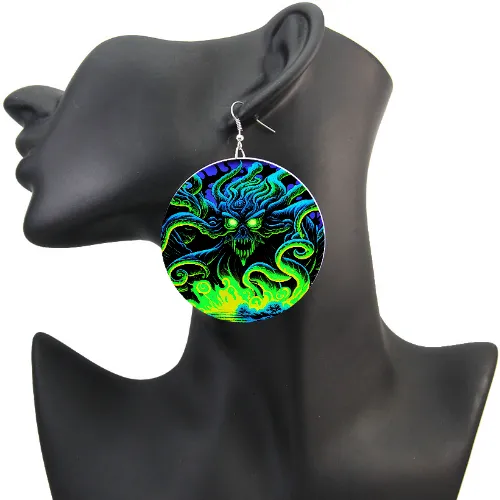 Raging Neon Sea wood earrings