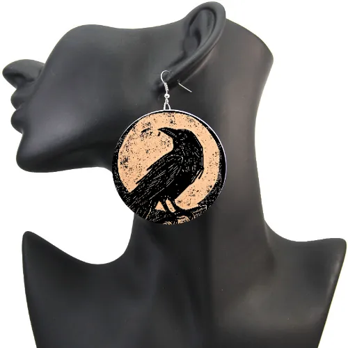 Rustic Raven wood earring