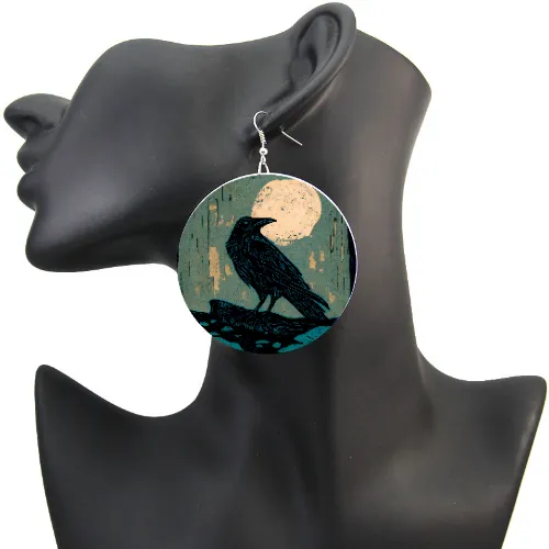 Rustic Forest Raven wood earrings