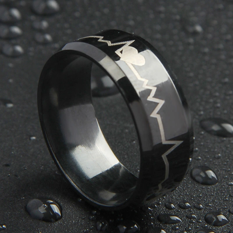 Lost heartbeat pattern, minimalist trend titanium steel ring