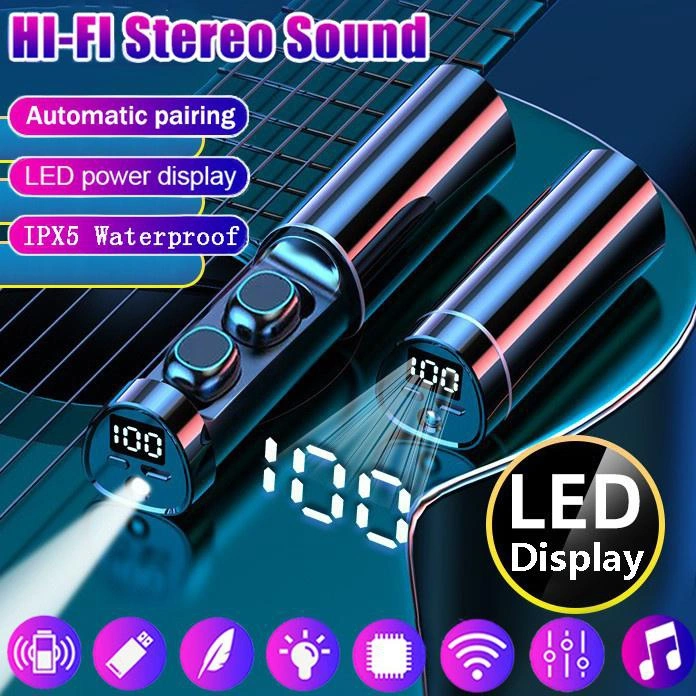 [Bluetooth5.1, 8D HiFI Noise Cancelling]  TWS Wireless Bluetooth Earphones Waterproof Sport Headset In Ear Bluetooth Earbuds Touch Control Headphones with LED Charging Case 