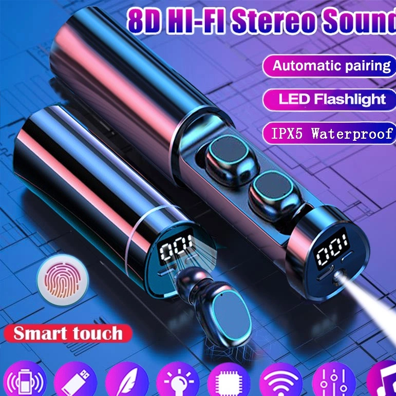 [Bluetooth5.1, 8D HiFI Noise Cancelling]  TWS Wireless Bluetooth Earphones Waterproof Sport Headset In Ear Bluetooth Earbuds Touch Control Headphones with LED Charging Case 