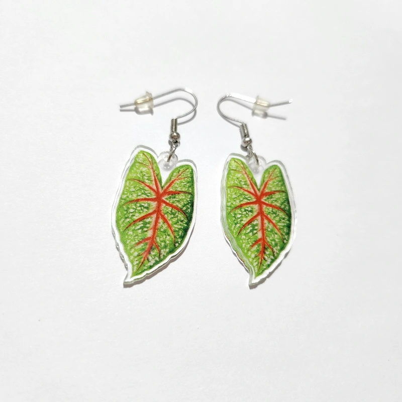 Creative And Elegant Exaggerating Heart-shapaed Pink Leaves Monstera Long Summer Vacation Earrings