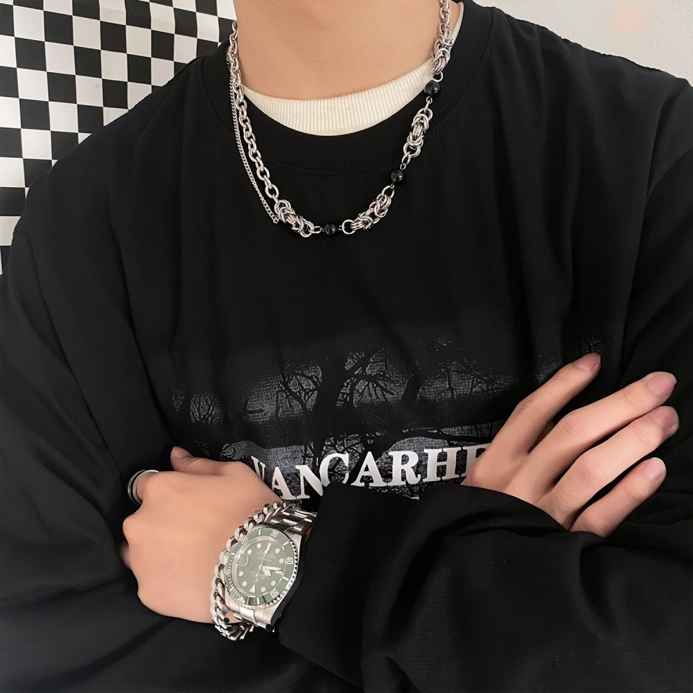 Black Pearl Stitching Hip Hop Necklace Male Clavicle Chain