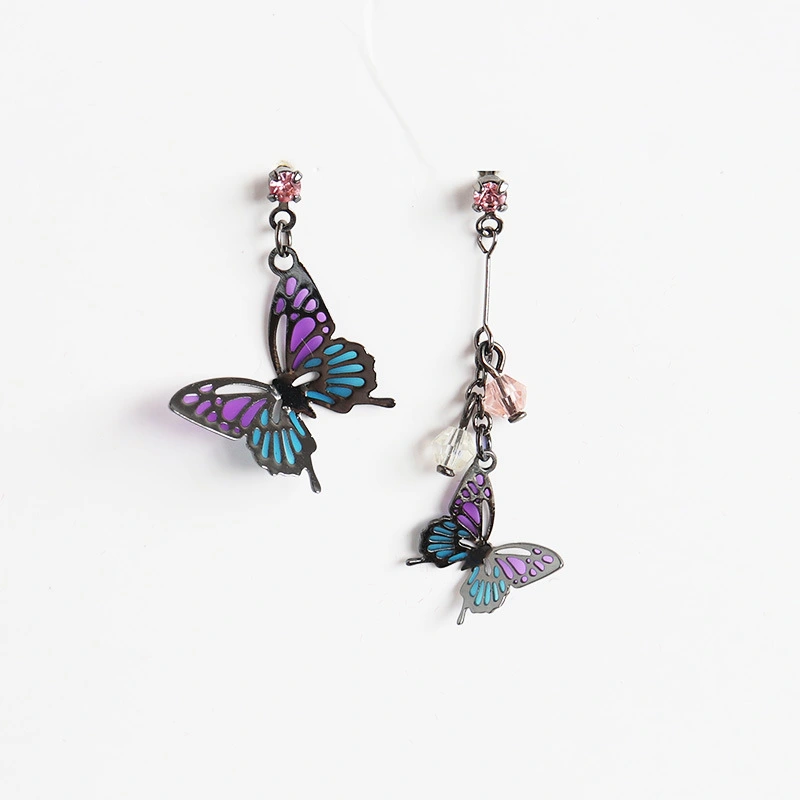 Asymmetric Butterfly Oil Dripping Enamel Resin Ear Clip