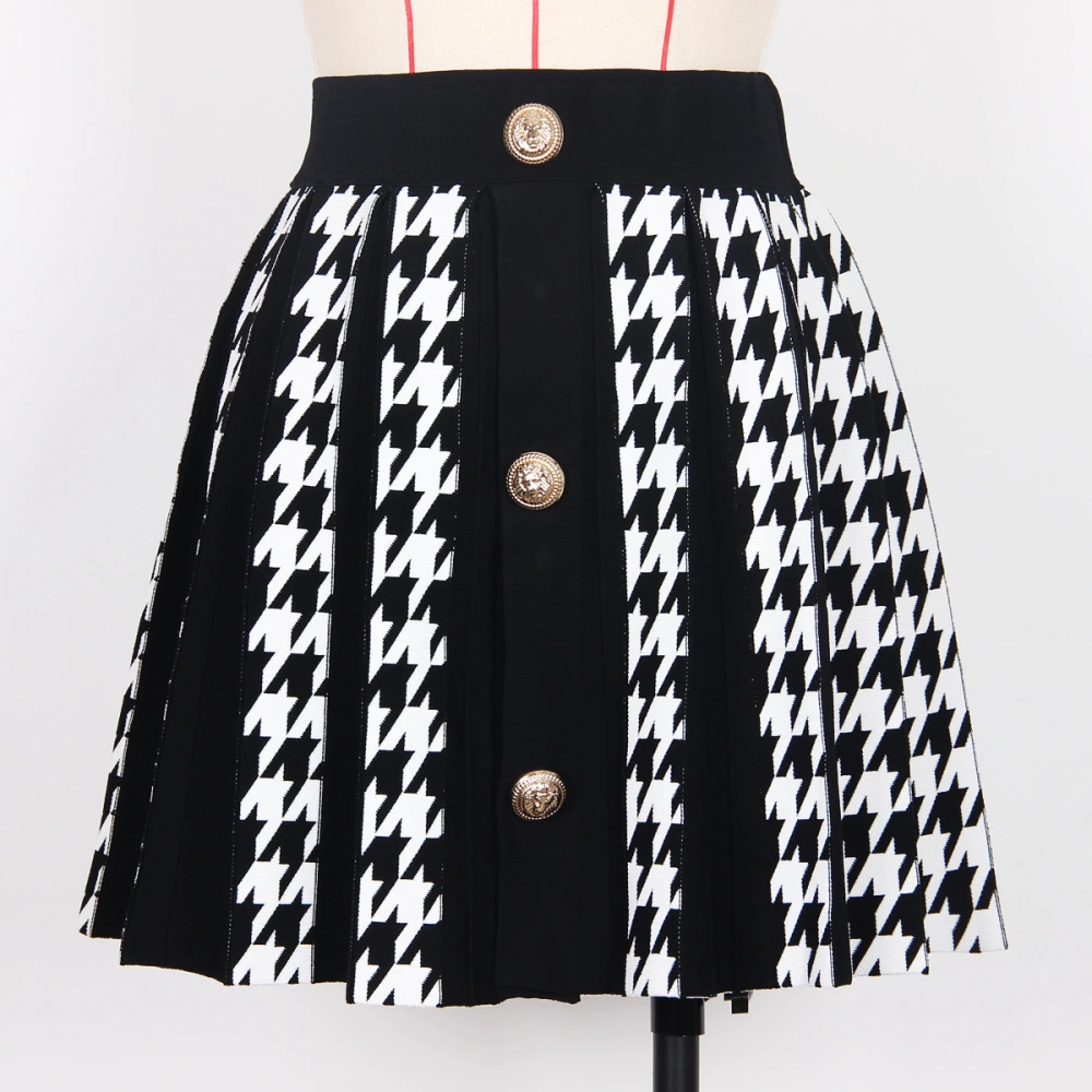 Knitted Houndstooth Little Short Dress