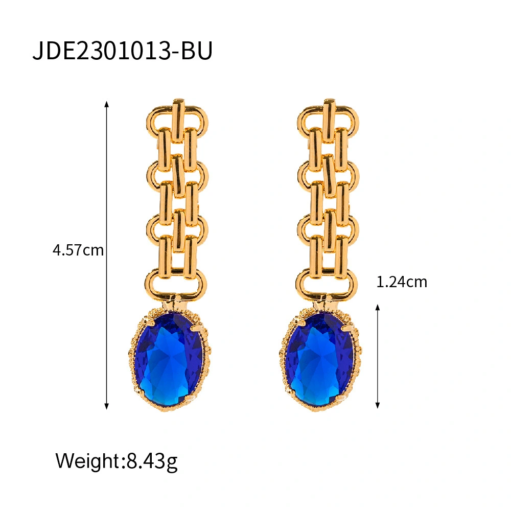 Retro Long Oval Zircon Ear Stud Pendant Earrings For Women