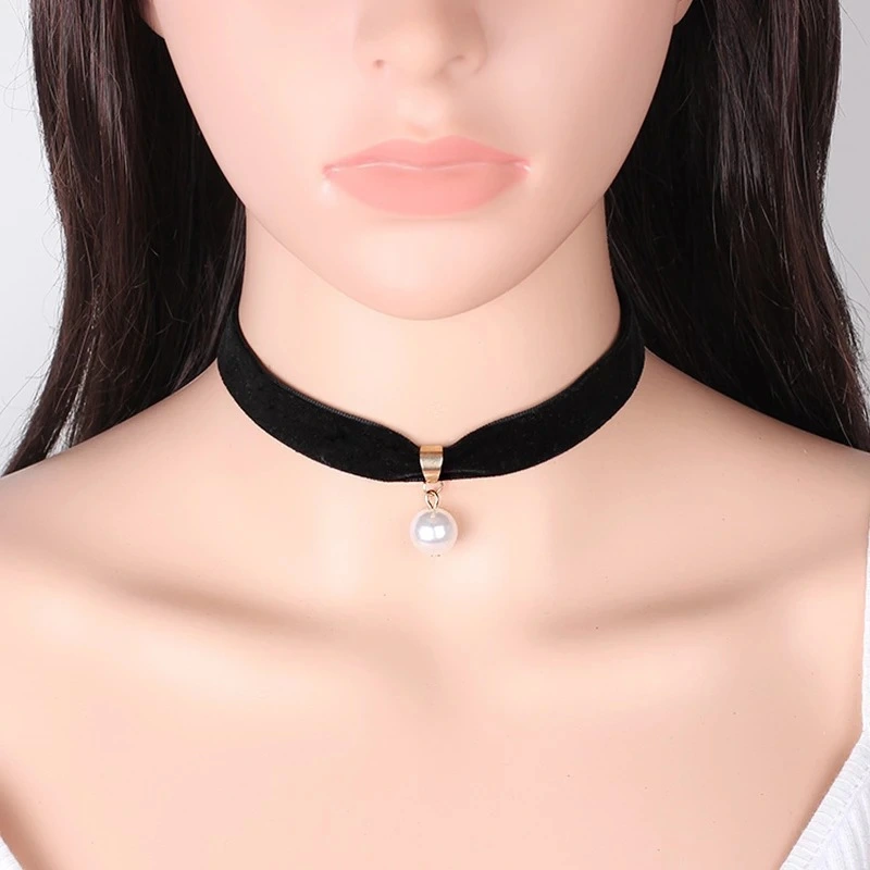 Black Velvet All-match Japanese And Korean Short Pearl Necklace