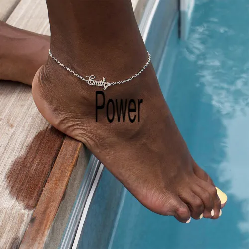 Power (silver). Personalized custom anklet.