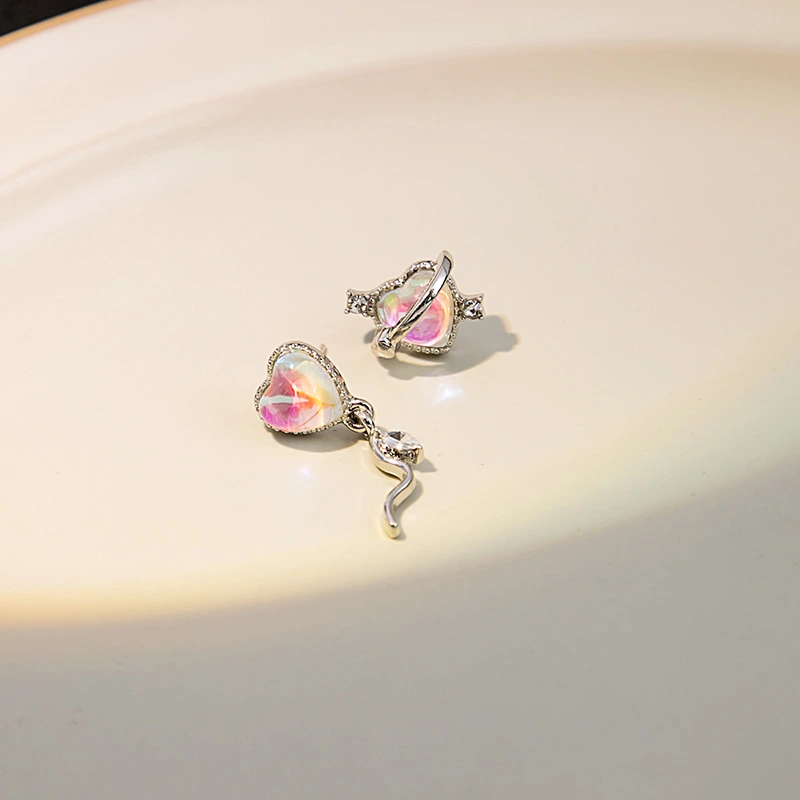 Silver Needle Colorful Gradient Love Heart Earrings