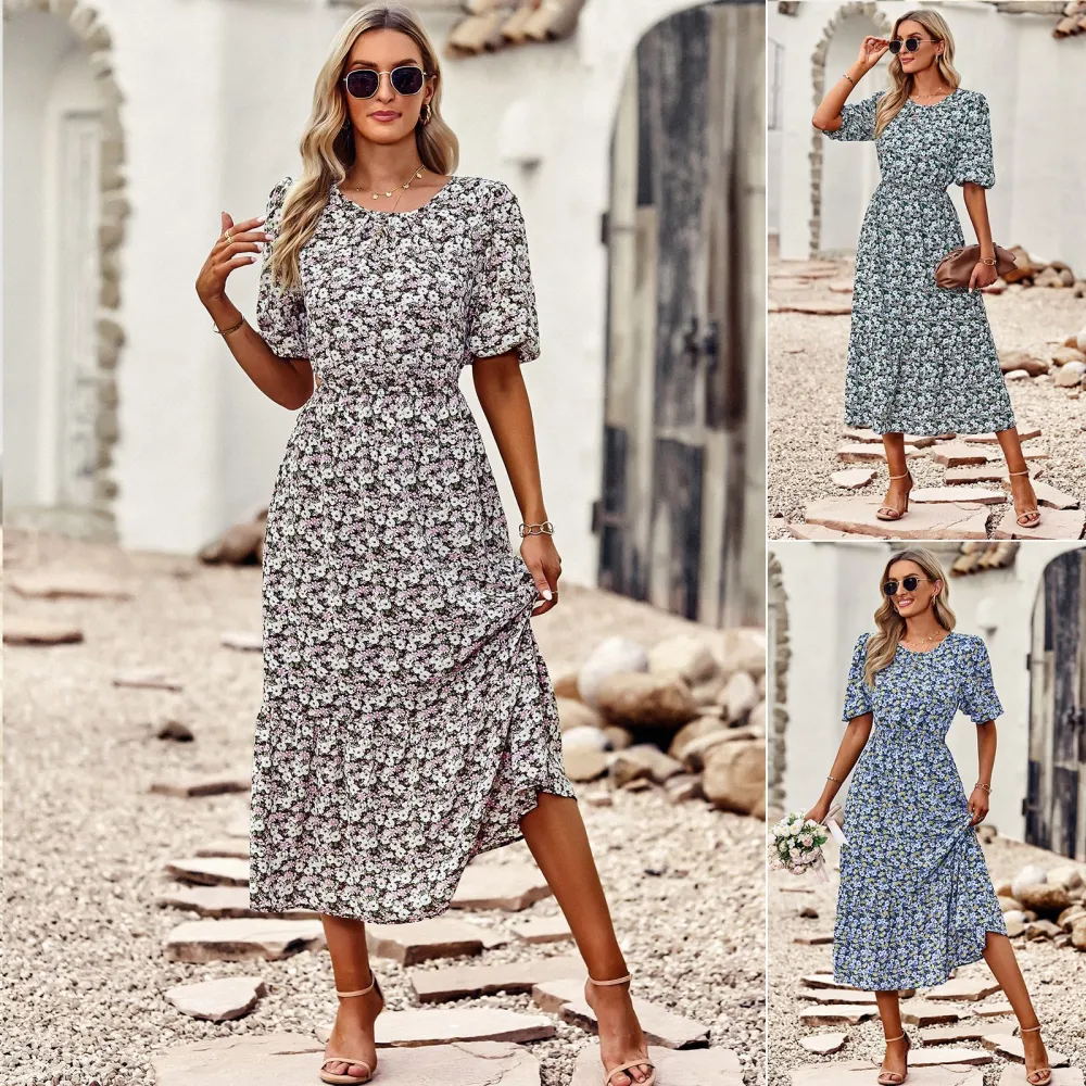 Fashion Round Neck Printed Dress