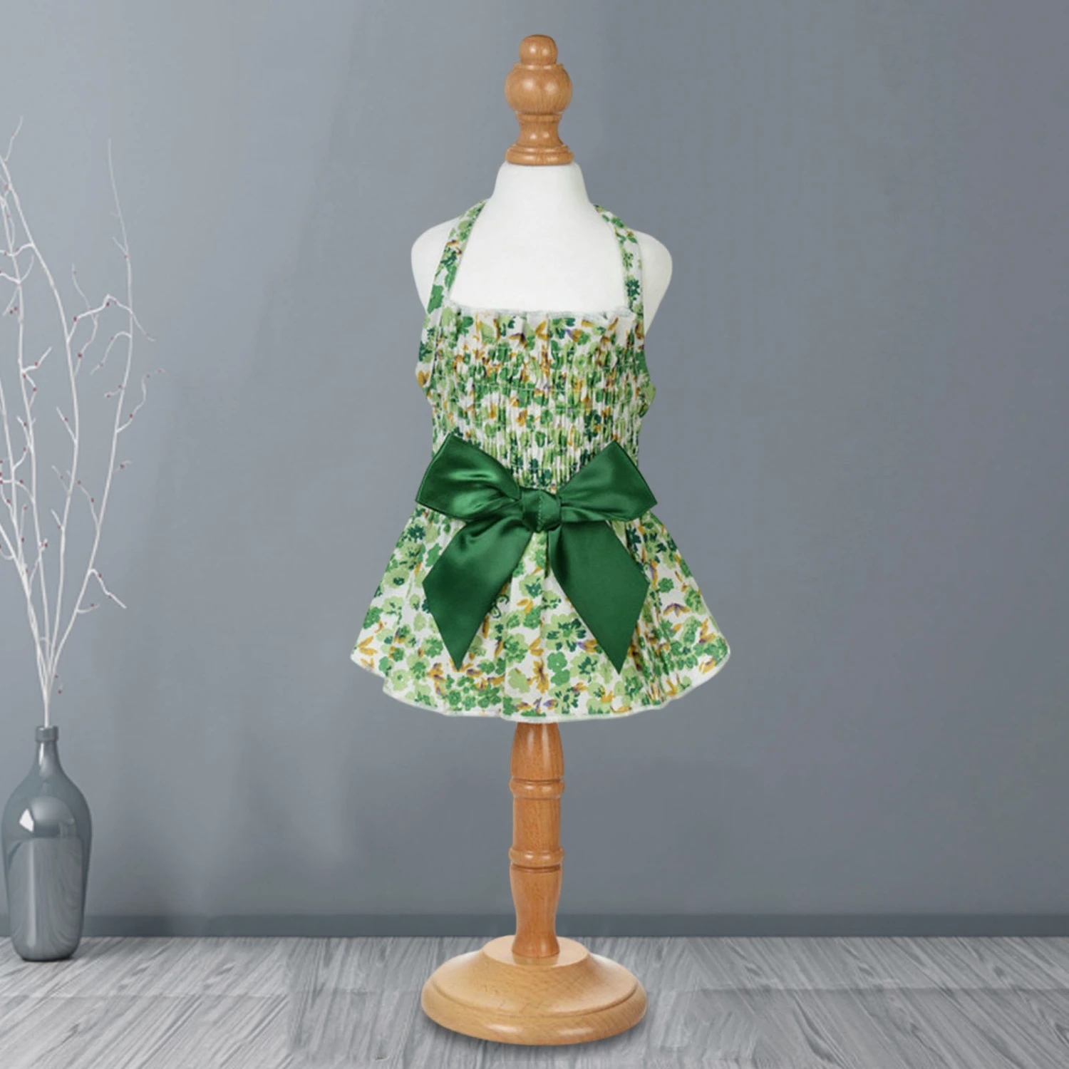 Pet Halter Dress Comfortable Soft Eye-catching Cotton Flower Print Pet Dog Bowknot Princess Dress Pet Costume
