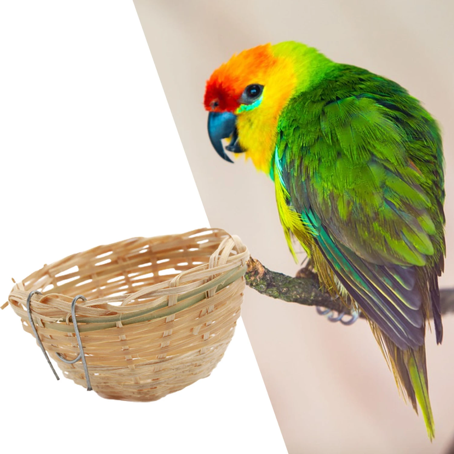 Bird Nest Natural Materials Hand-woven with Hook Pet Bird Parrot Bamboo House Bird Supplies