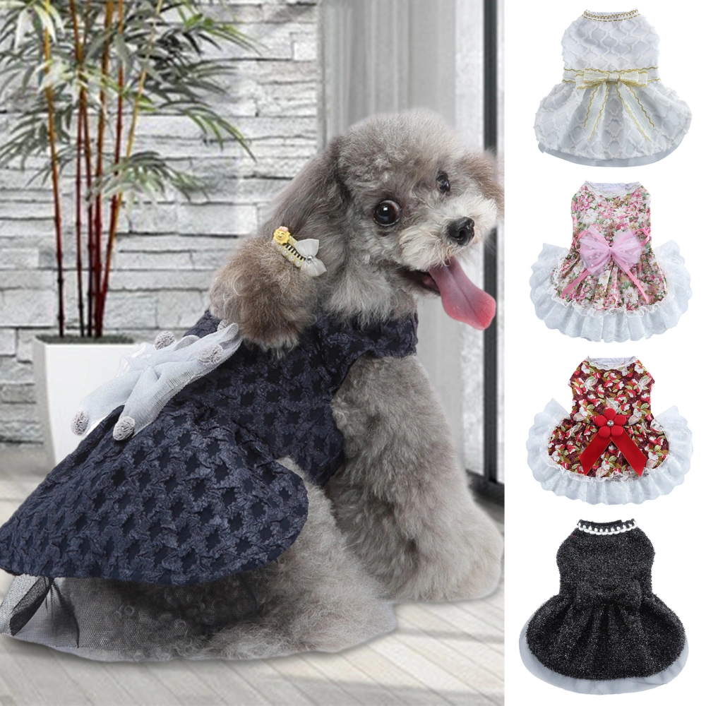 Dog Skirt Lace Edge Bowknot Belt Elegant Dog Wedding Silky Princess Dress for Outdoor