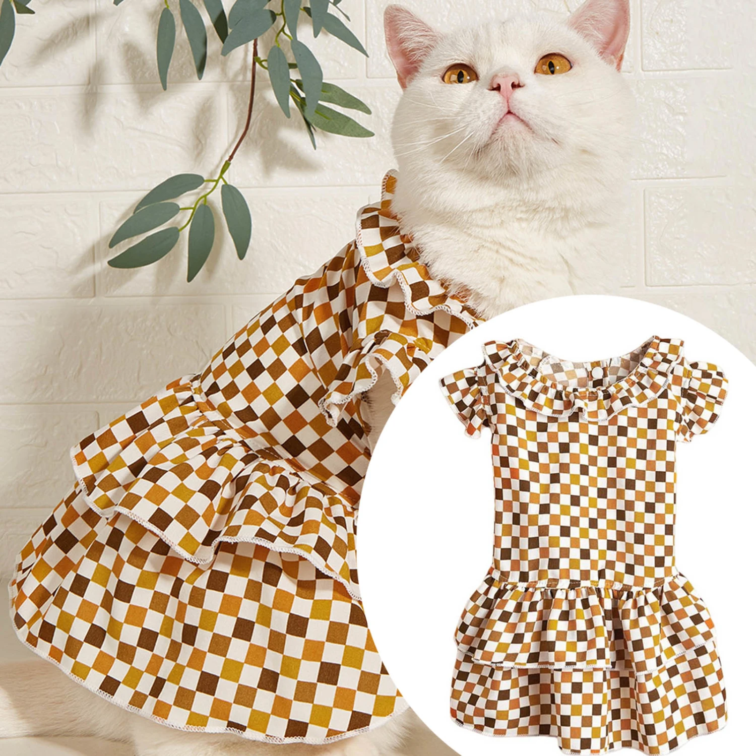 Dog Dress Plaid Comfortable Breathable Summer Kitty Clothes Dog Outfits for Outdoor 