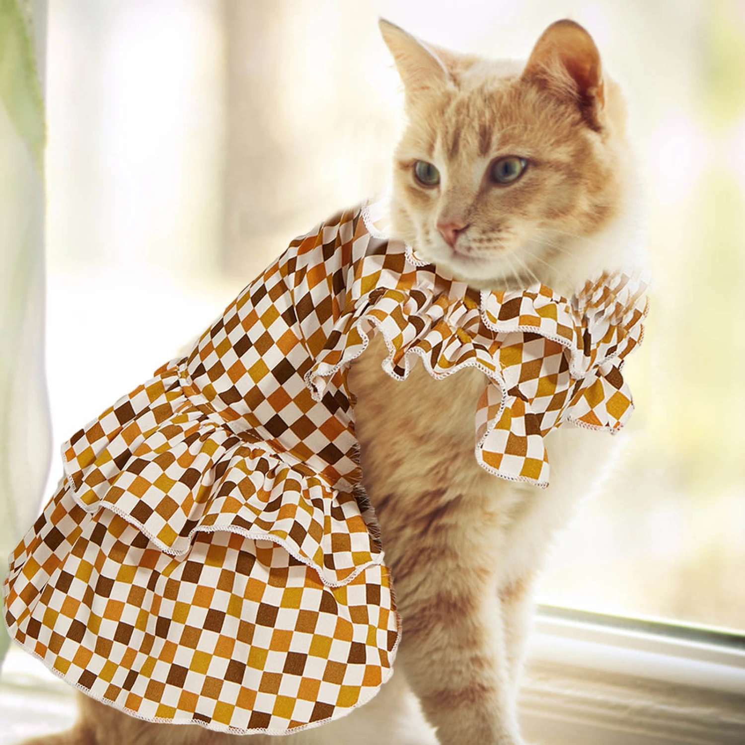 Dog Dress Plaid Comfortable Breathable Summer Kitty Clothes Dog Outfits for Outdoor 