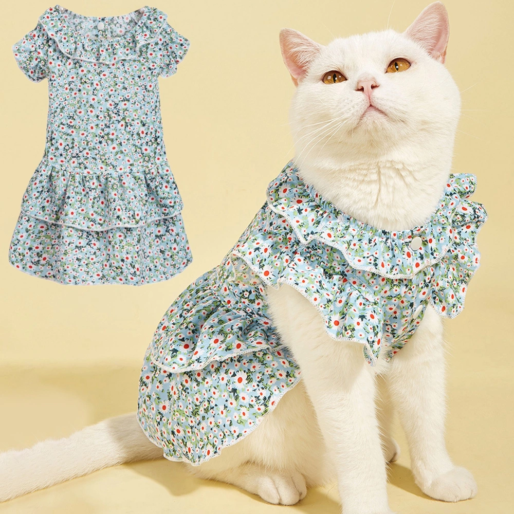 Dog Dress Floral Printing Ruffle Hem Breathable Summer Kitty Clothes Dog Outfits for Outdoor 