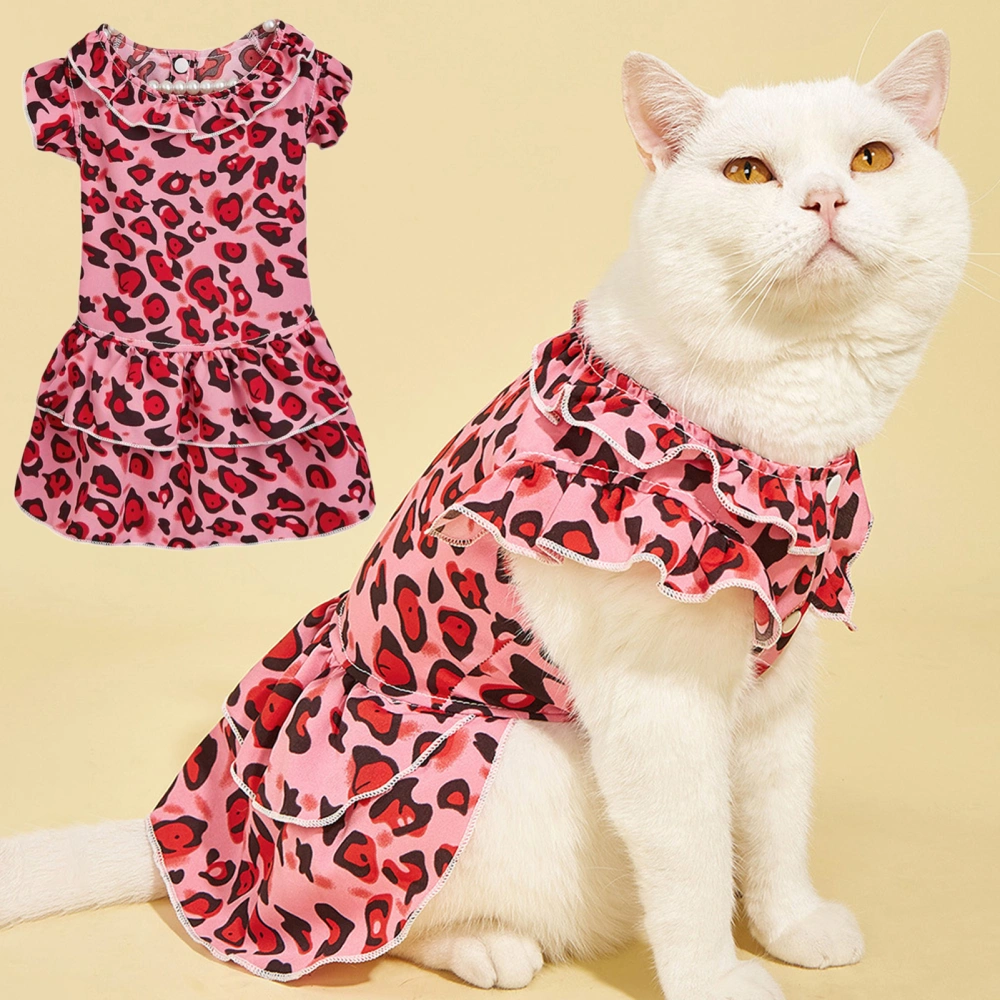 Cat Dress Leopard Print Ruffle Hem Cotton Summer Dog Two-legged Clothes for Outdoor 