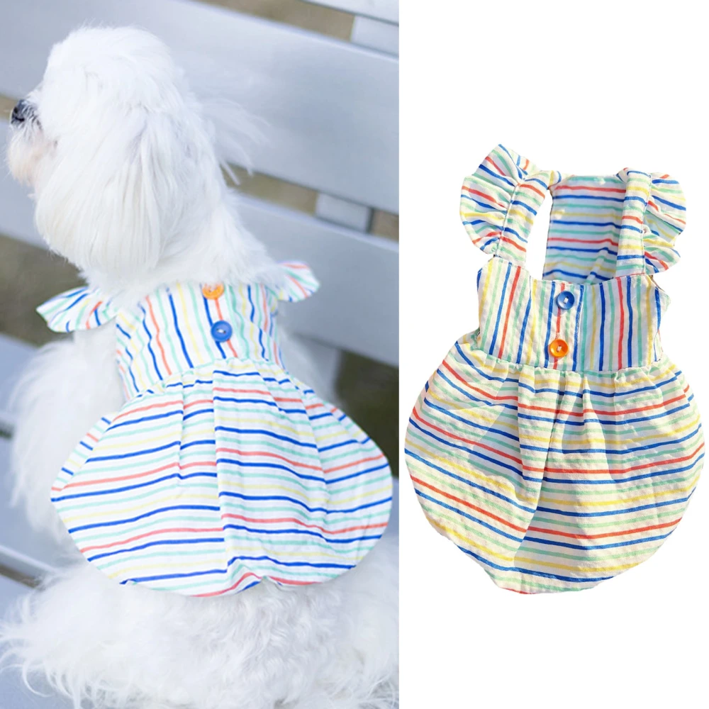 Dog Dress Rainbow Stripe Flying Sleeve Button Summer Small Dog Princess Fresh Costume for Spring 