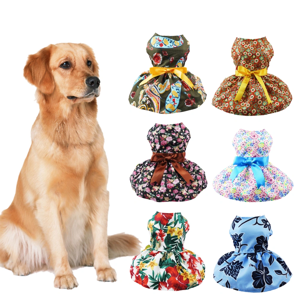 Fore-Leg Bowknot Decor Bubble Hem Puppy Dress Cute Floral Print Small Medium Dogs Dress Photo Props 