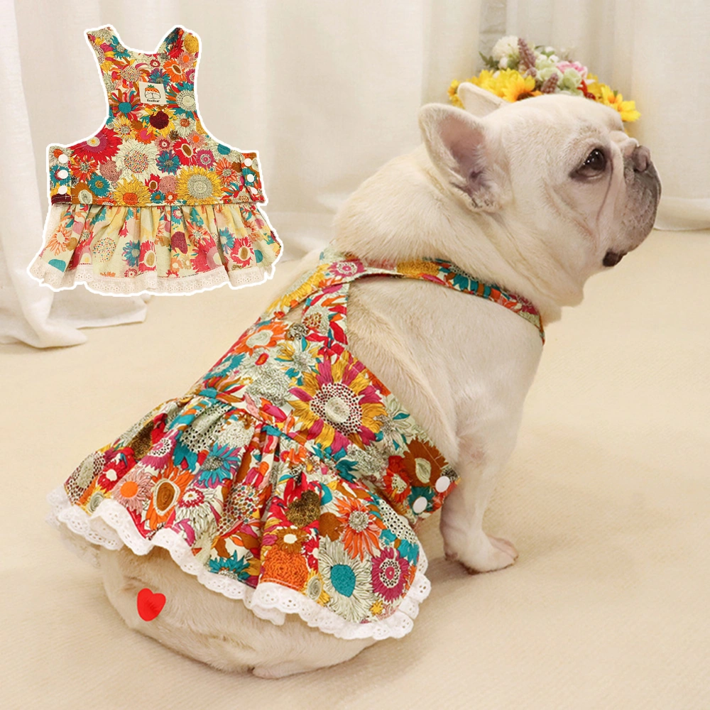 Pet Skirt Sunflower Pattern Floral Hemming Sling Pet Vest Puppy Sleeveless Clothes for Outdoor 