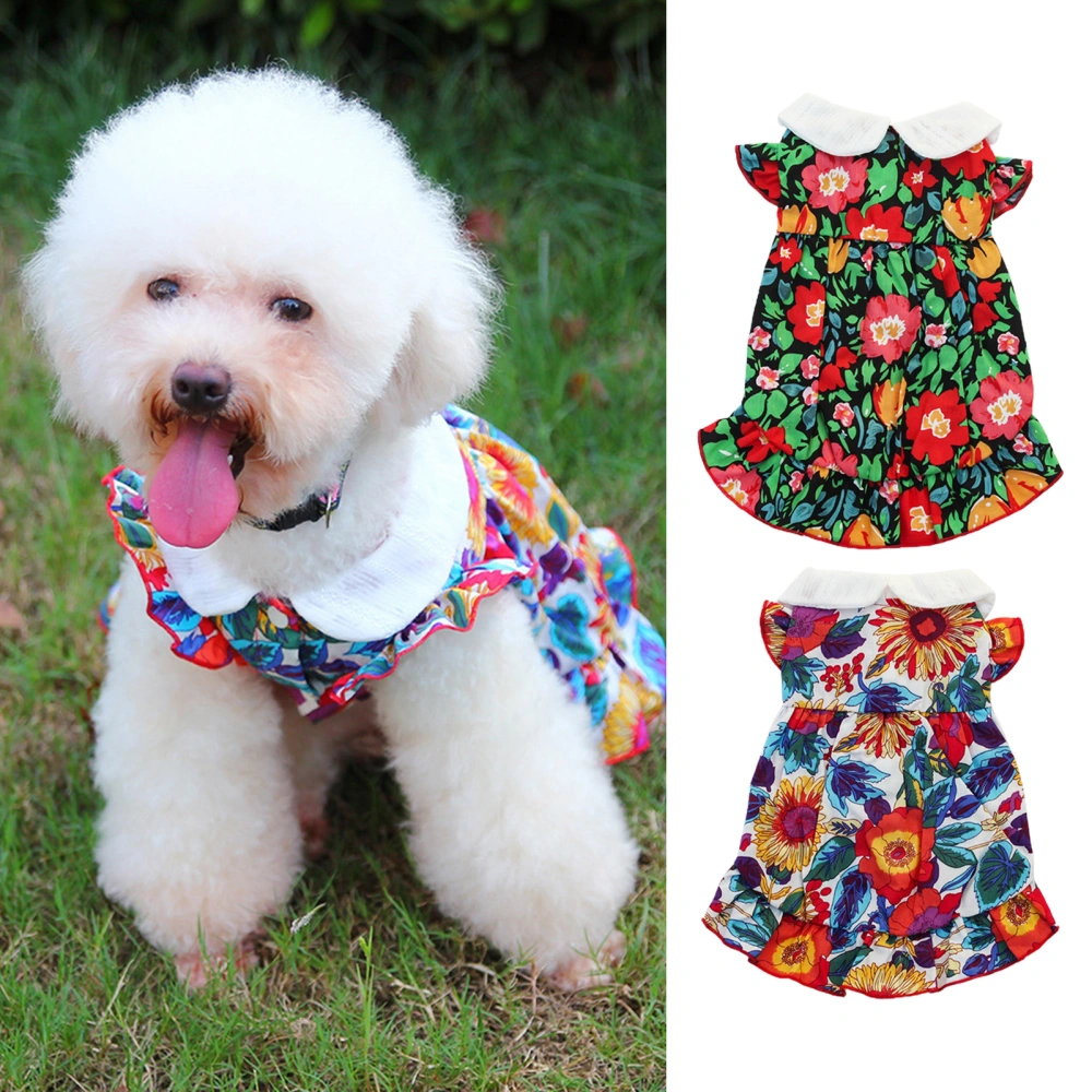 Dog Dress Doll Collar Floral Print Short Sleeve Fashion Outfit Breathable Casual Wear Cat Princess Dress Summer Pet Clothes for Small Medium Dogs