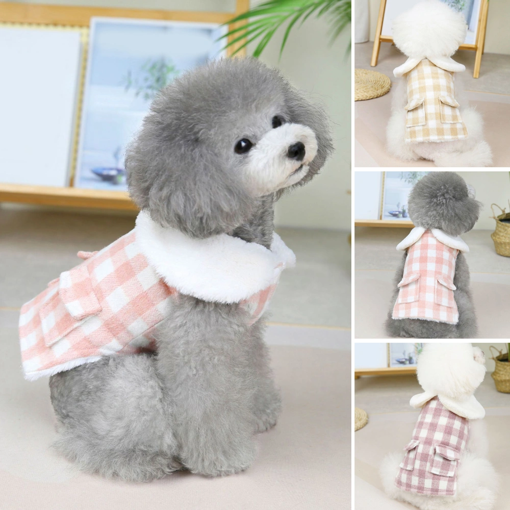 Pet Jacket Doll Fur Collar Princess Style Lattice Soft Comfortable Keep Warm Cute Pet Princess Clothes for Outdoor