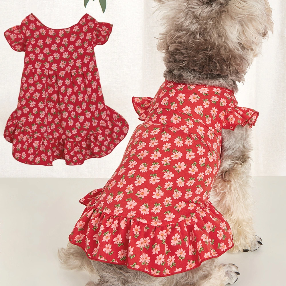 Breathable Dog Skirt Comfortable Ruffle Edge Floral Print Pet Costume Photography Props 