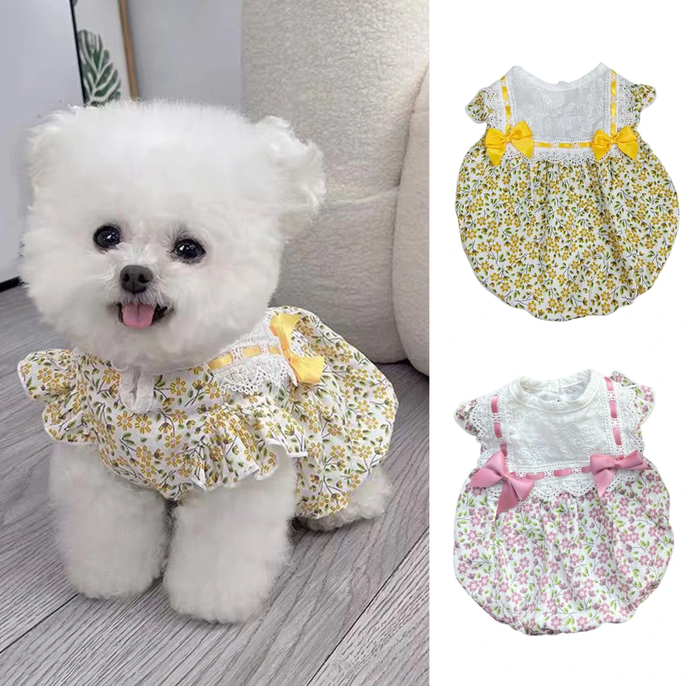 Dog Dress Bowknot Tie Delicate Floral Puff Hem Puppy Dog Skirt Pet Vest Shirt for Summer 