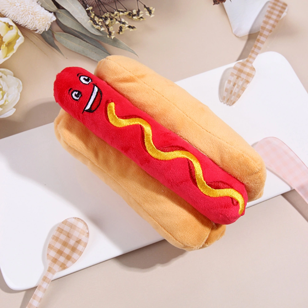 Dog Squeaky Toy  BB Sounder  Relieve Boredom  Emotional Comfort  Plush Hot Dog Stuffed Fast Food Toy  Dogs Supplies  