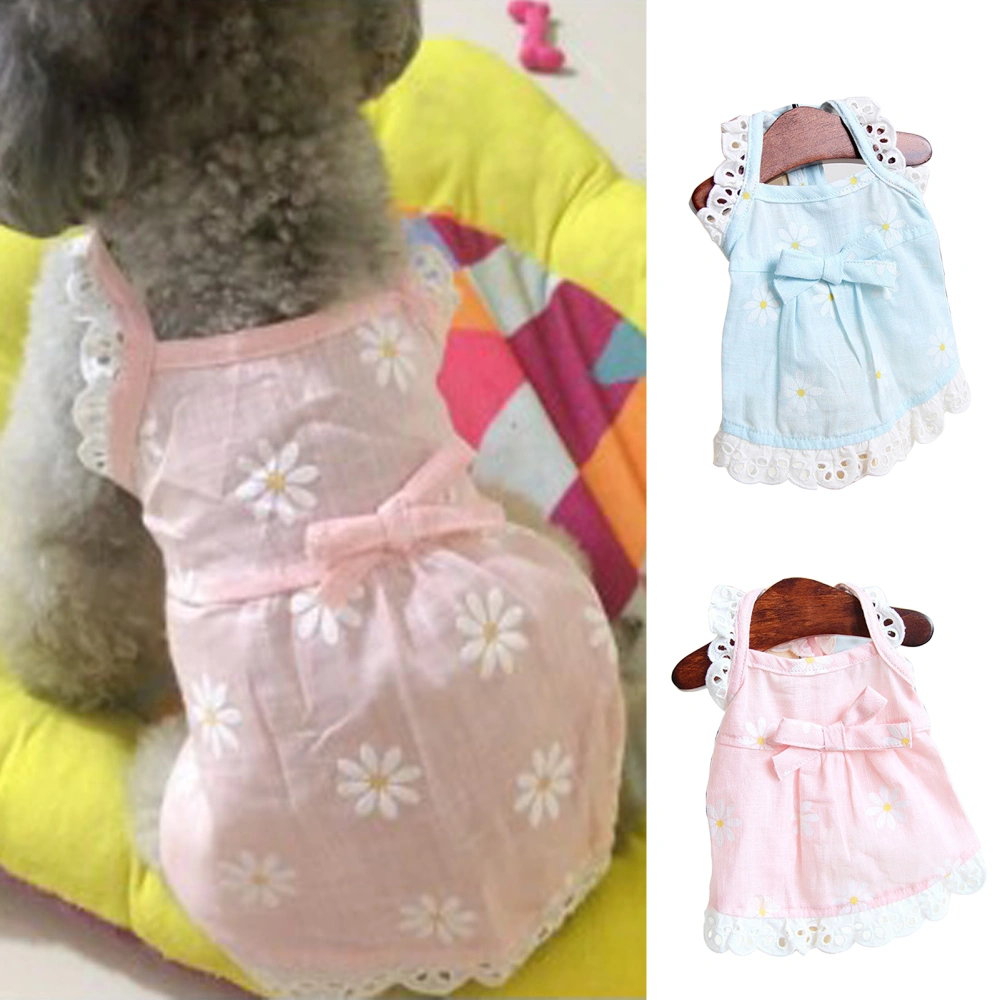 Pet Dress Lace Edge Bow Tie Sling Summer Kitty Clothes Dog Outfits for Outdoor 