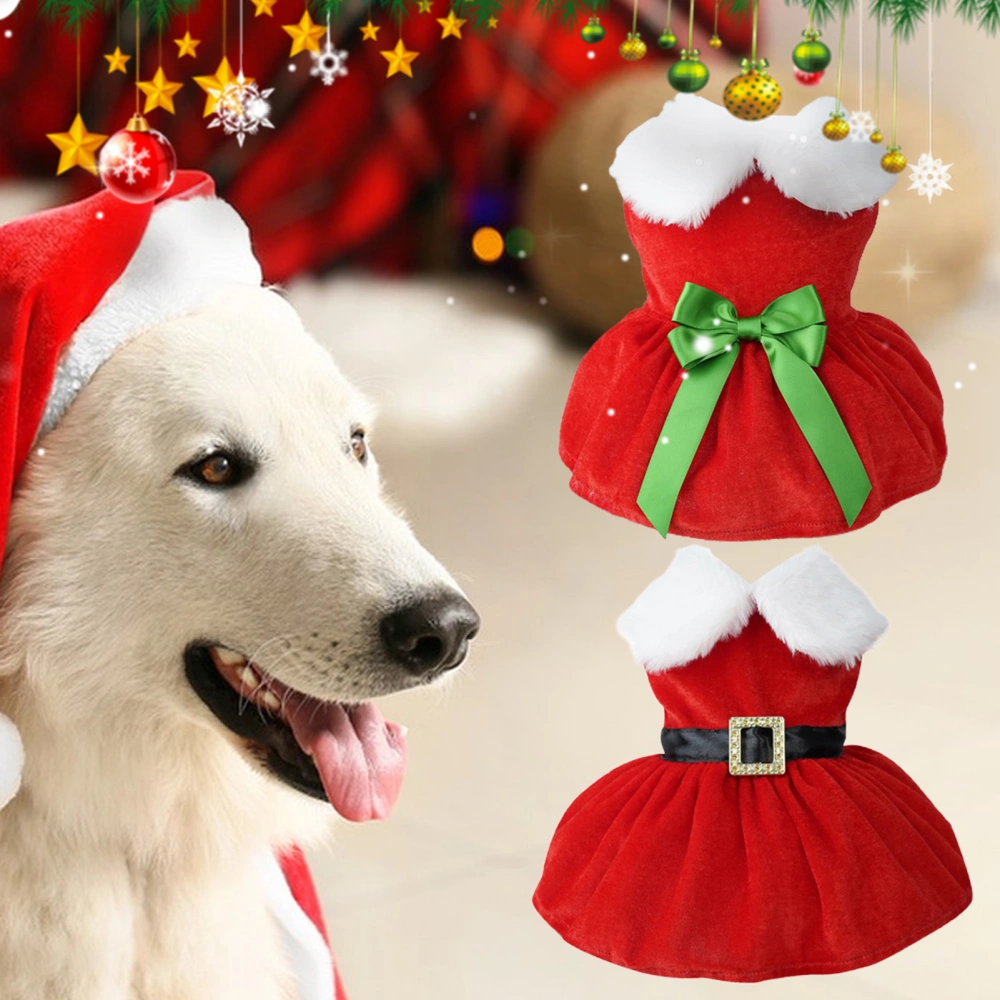 Pet Dress Belt Decoration Cosplay Santa Claus Bow Tie Comfortable Breathable Party Accessory Golden Velvet Christmas Festival Pet Skirt for Puppy