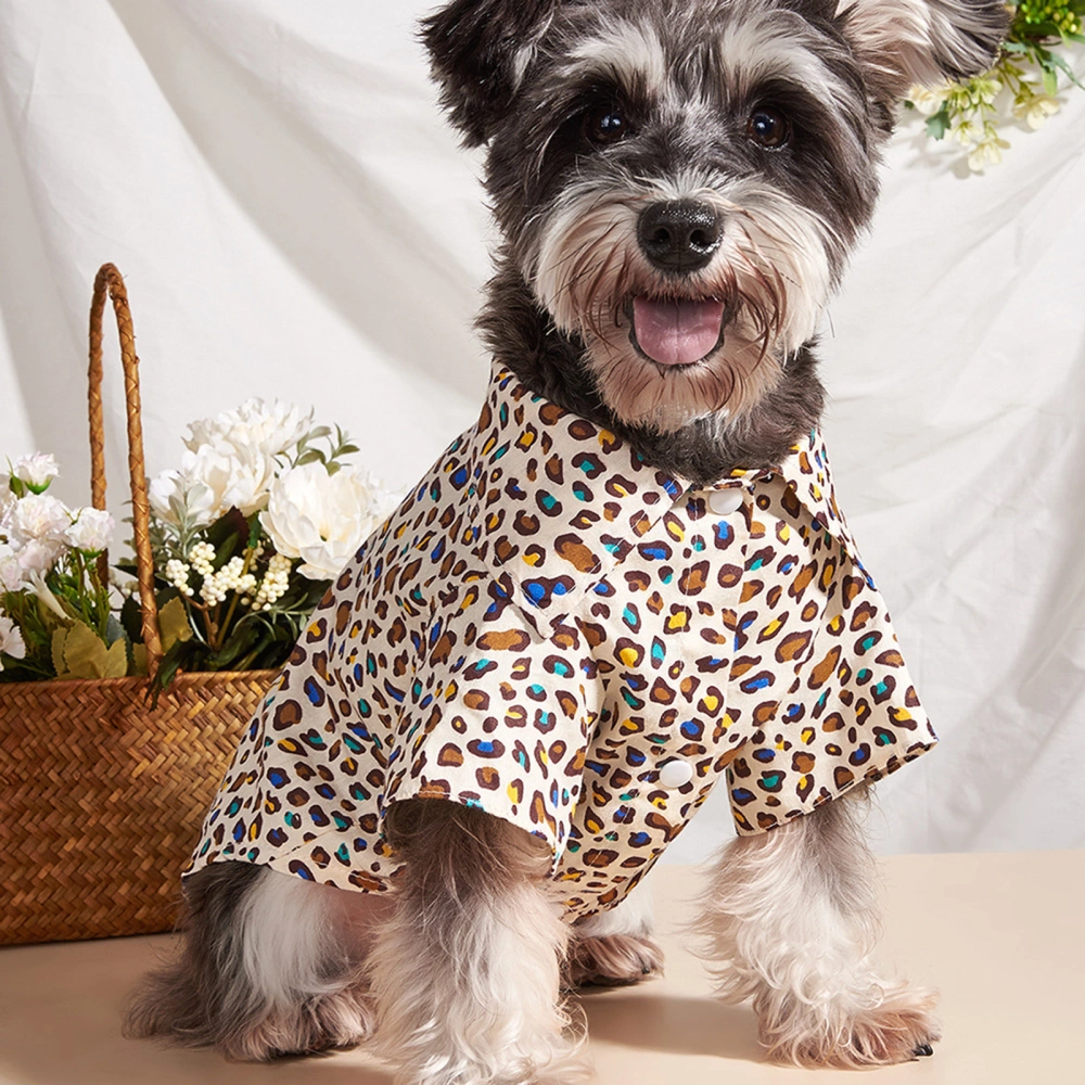 Dog Costume Leopard Printing Cute Adorable Breathable High Elasticity Dress-up Lapel Collar Pet Dog Short Sleeve Shirt Outfit for Outdoor