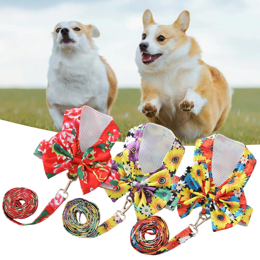 Pet Leash Set Mesh Design Dress-Up Good Ductility Bowknot Cute Dog Dress Puppy Mesh Harness Puppy Supplies 