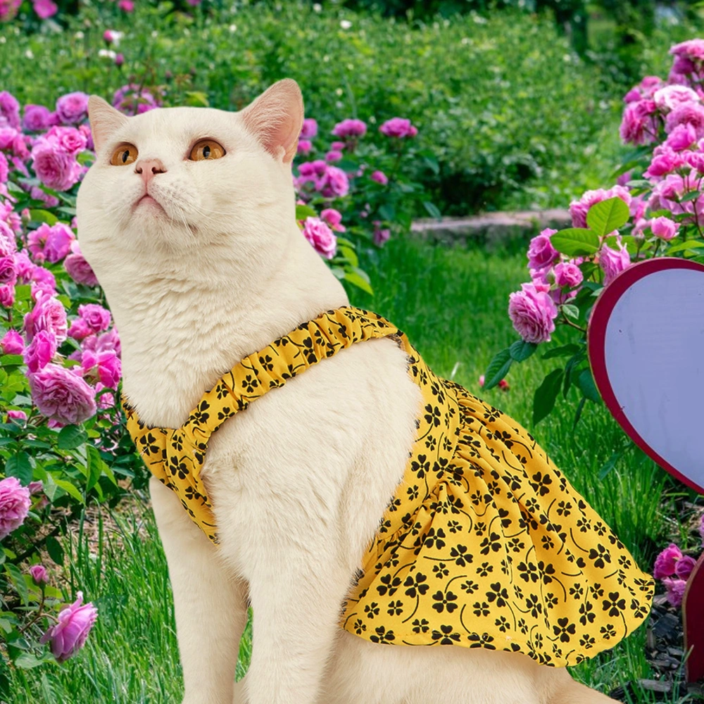 Pet Skirt Adjustable Waist Elastic Shoulder Strap Four-Leaf Clover Pattern Summer Kitty Clothes Dog Outfits for Summer 