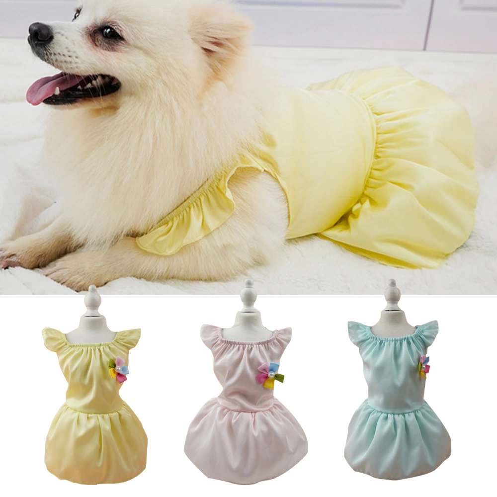 Pet Dress Flower Decor Tight Waist Solid Colors Summer Dog Two-legged Clothes for Outdoor 