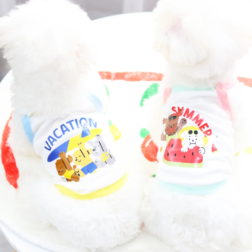 Pet Vest Fully Wrap Hemming Cartoon Printing Cotton Pet Dogs Cats T-shirt Clothes for Summer 