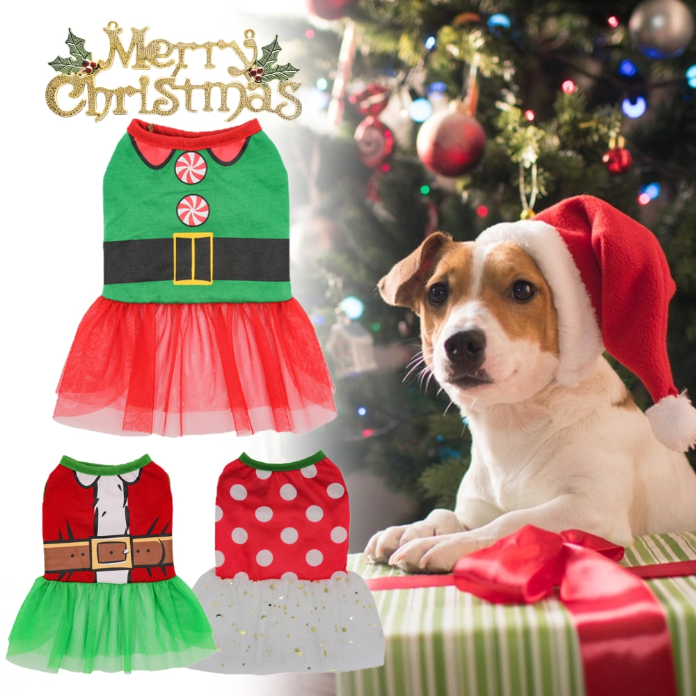 Christmas Dog Dress Cute Mesh Stitching Printed Skirt Fashion Outfit Party Dress Up Warm Pet Skirt Winter Pet Two-legged Clothes Puppy Costume