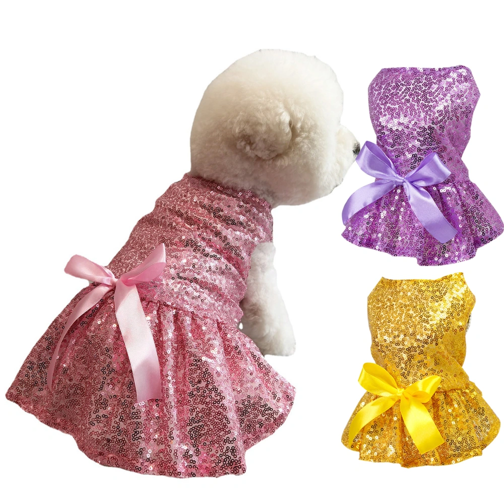 Dog Skirt Bow Design Liner Mesh Polyester Pet Sequins Wedding Dress for Party