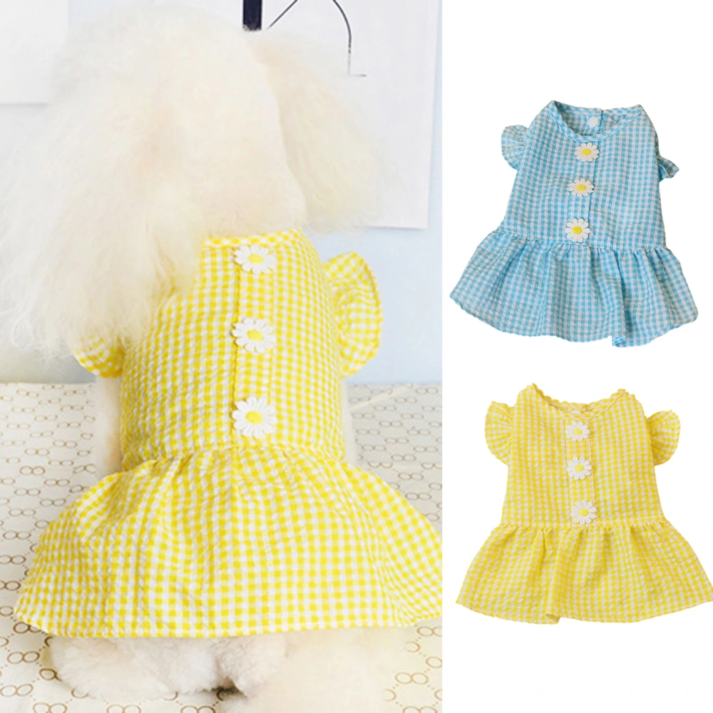 Pet Dress Flower Button Single Breasted Thin Windproof Comfortable Flying Sleeve Breathable Plaid Spring Summer Cute Puppy Princess Dress for Home Wear