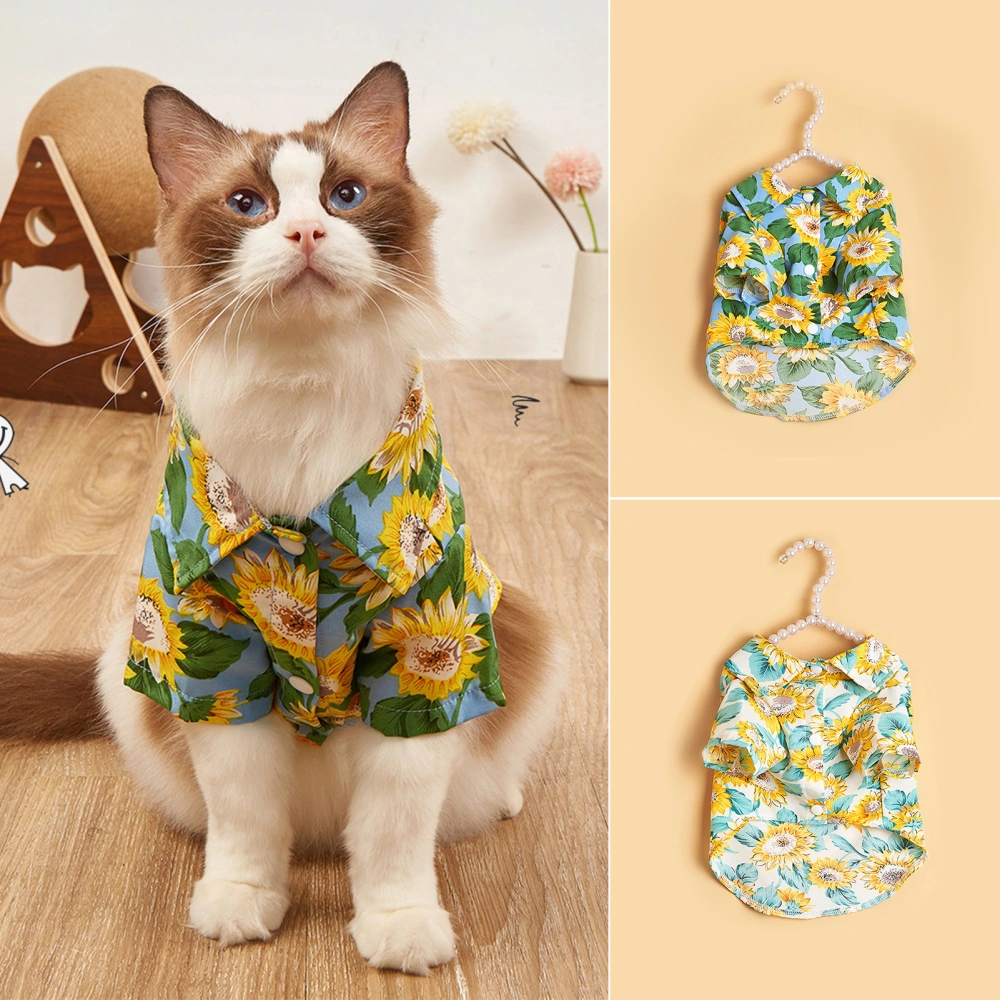 Pet Shirt Lapel Collar Sunflower Pattern Press Button Hawaiian Dog Clothing Pet Summer T-Shirts for Summer 