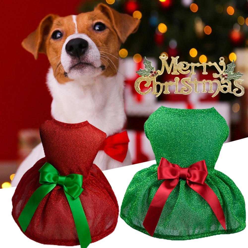 Pet Christmas Dress Abdominal Tightness Bow Tie No Pilling Comfortable Breathable Photograph Prop Polyester Christmas Festival Pet Skirt for Teddy