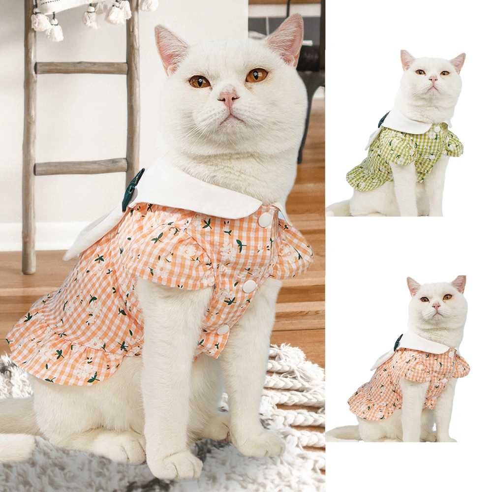 Pet Dress Plaid Pattern Floral Printing Doll Collar Puppy Dog Skirt Pet Vest Shirt for Summer 