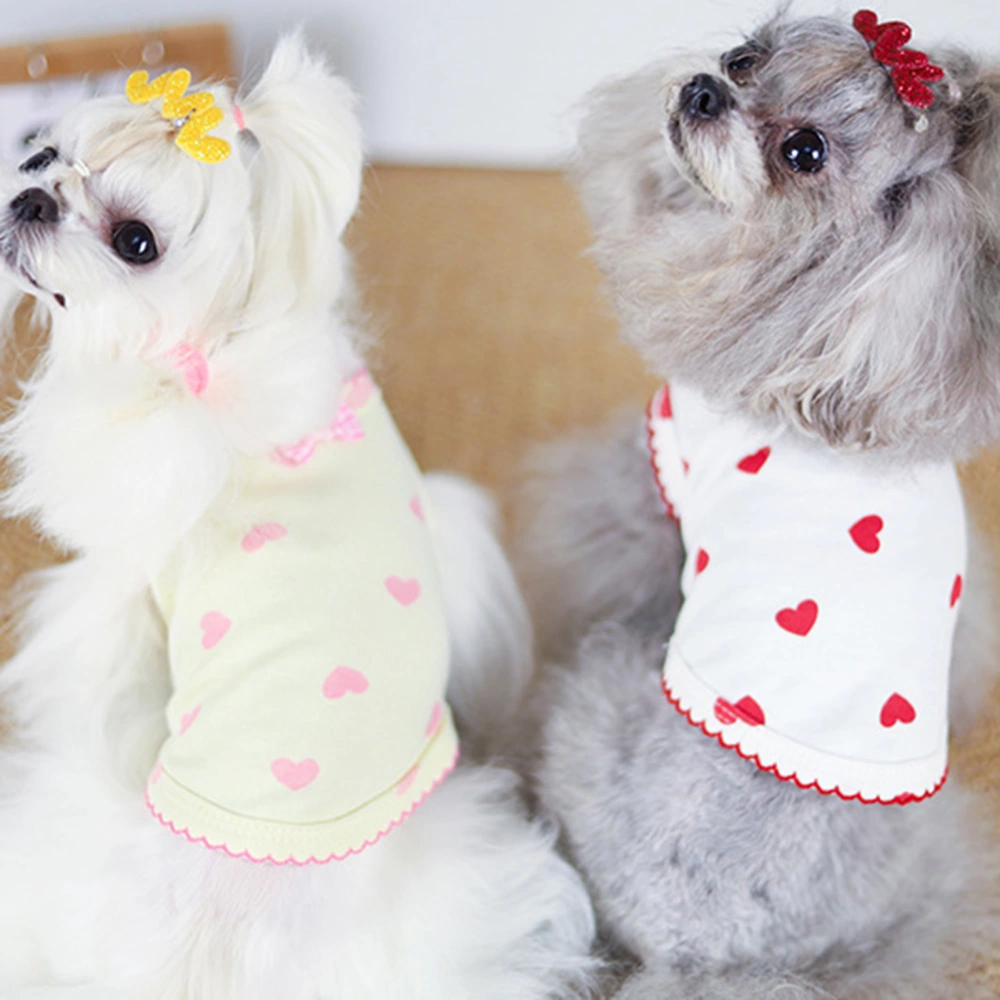 Pet T-Shirt Stylish Breathable Ripple Collar Heart Print Puppy Vest Dog Clothes Photography Props 